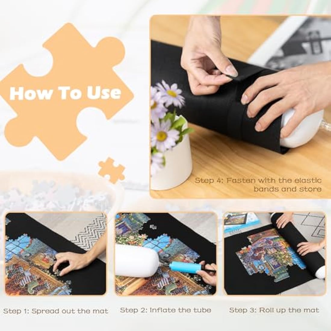 Lavievert Jigsaw Puzzle Roll Mat | 1500 Piece Storage Saver | Black Felt