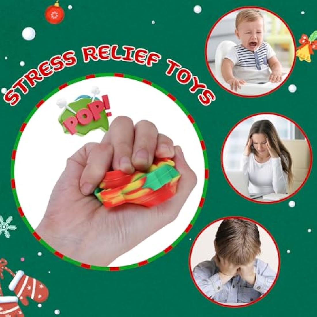 Amyang 24 Pack Christmas Mini Pop Fidget Toy Keychains for Party Favors