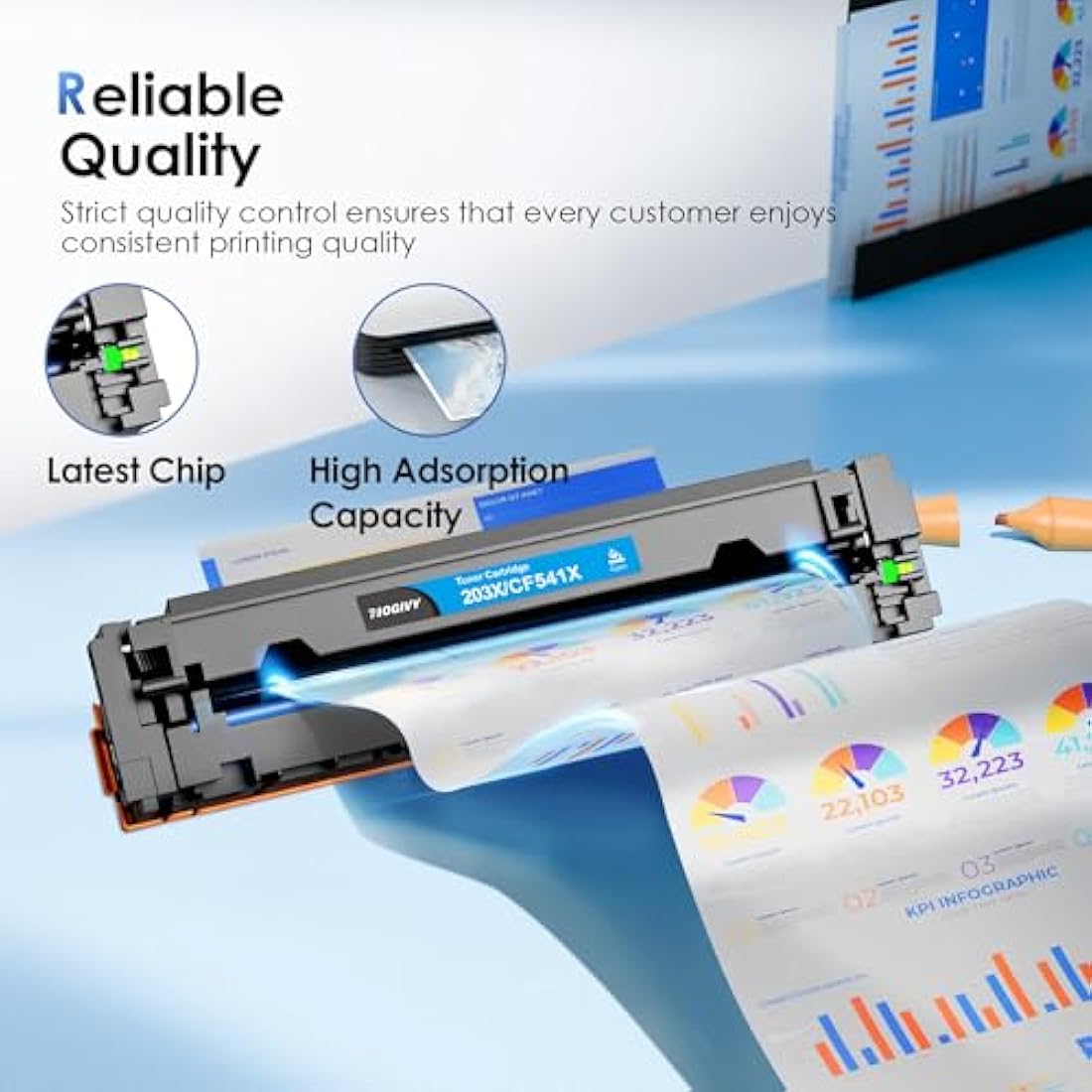 NOGIVY 203X CF540X High-Yield Toner Cartridges for HP LaserJet Pro | 4-Pack