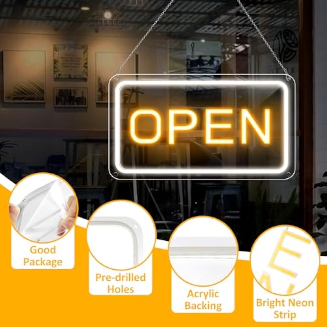 Jolof Store LED Neon Open Sign | 10-Level Dimmable USB Light for Business