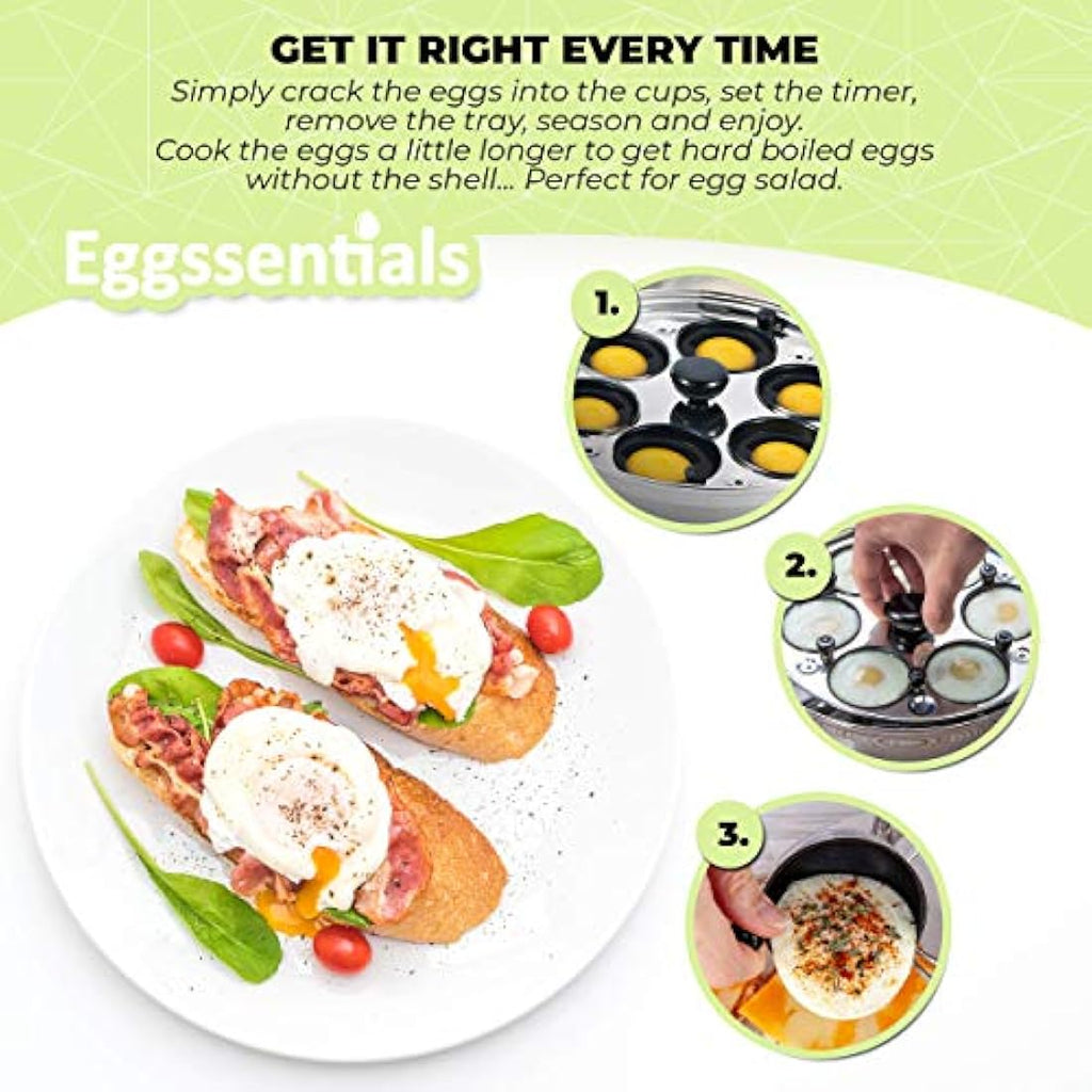 Eggssentials 6-Cup Stainless Steel Egg Poacher Pan - Nonstick Induction