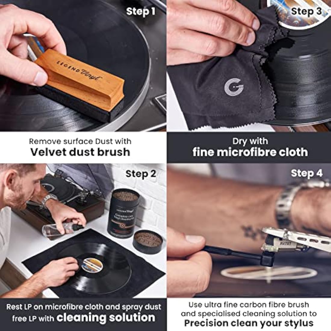 Legend Vinyl 6-in-1 Record Cleaning Kit with Carbon Fiber Brush