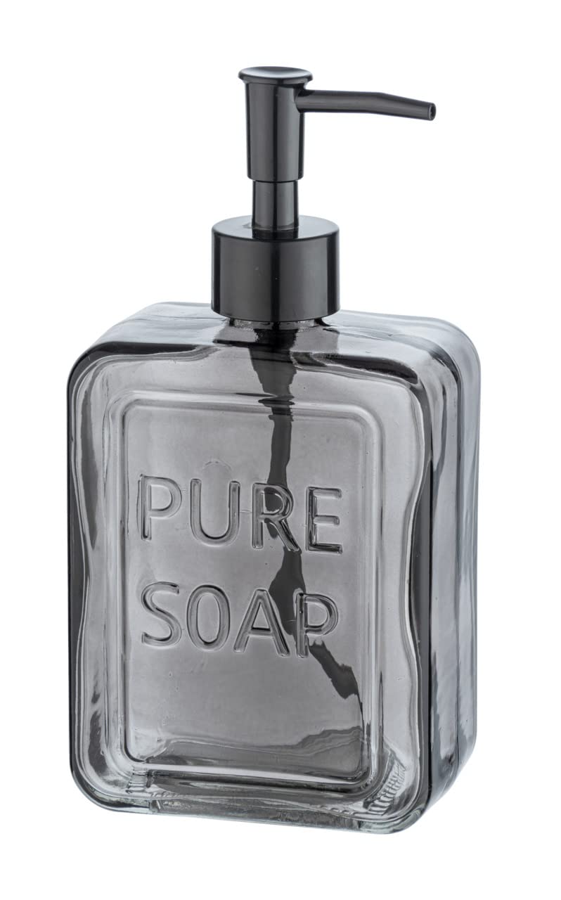 Wenko Pure Soap Glass Liquid Soap Dispenser – Gray Refillable 550ml