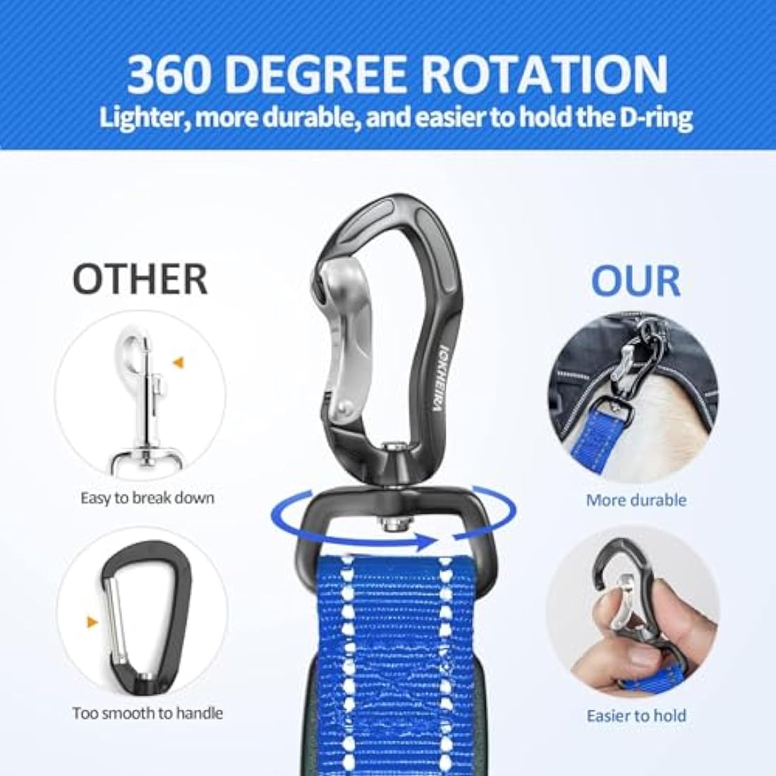 IOKHEIRA Bungee Dog Leash – Anti-Pull Lead with Car Seat Belt Buckle