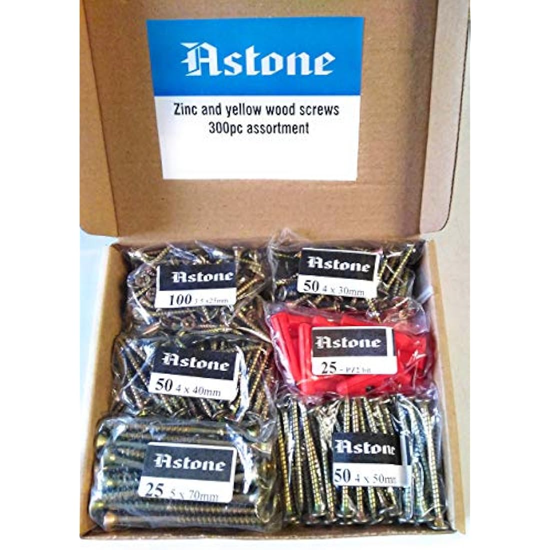 Astone Wood Screw Assortment - 300pc Hardware Fastener Kit by Jolof