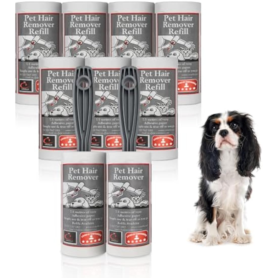 Caraselle Pet Hair & Lint Roller Set - 2 Rollers + 7 Refills, 7.5m Adhesive