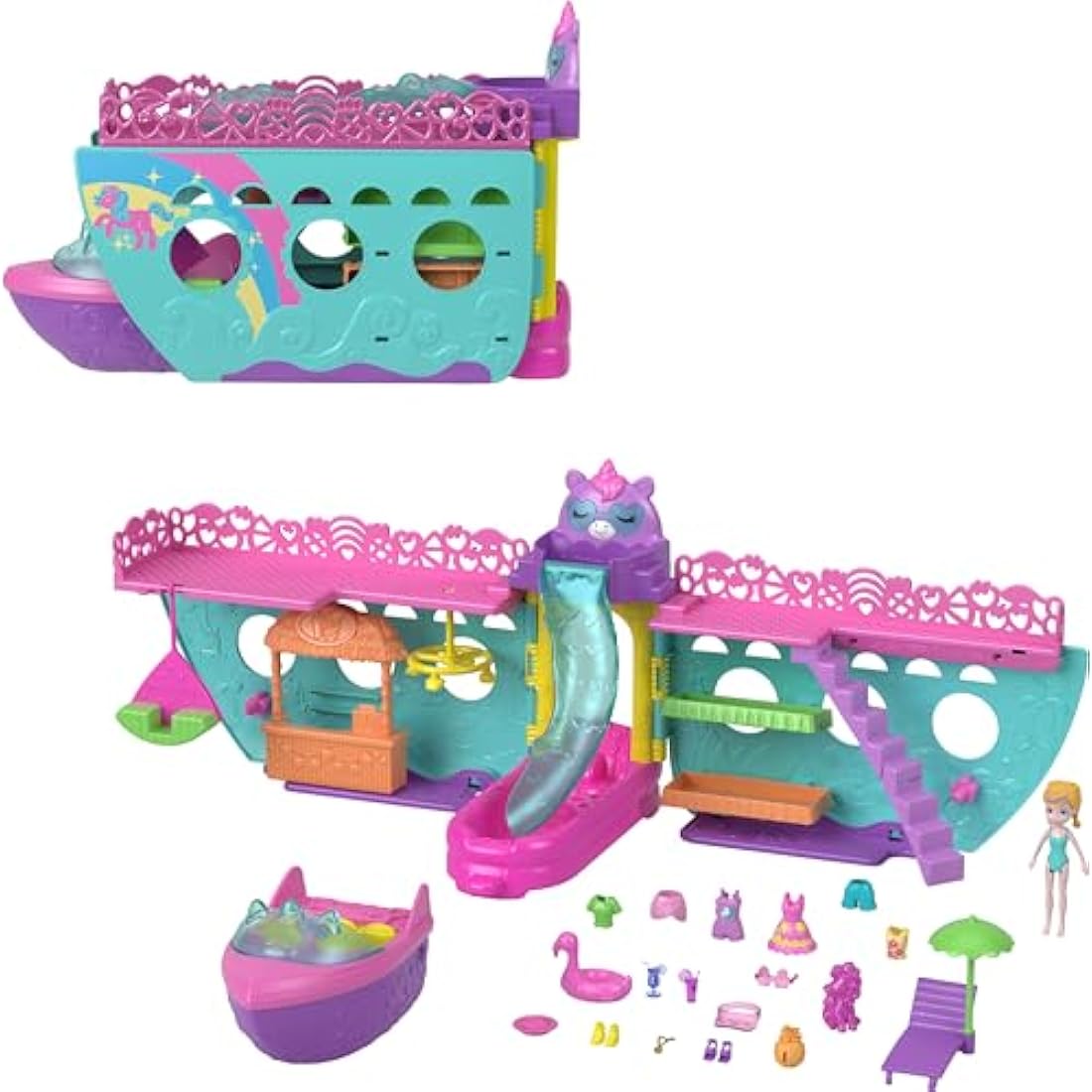 Polly Pocket Unicorn Dream Cruise Boat Playset with Water Play
