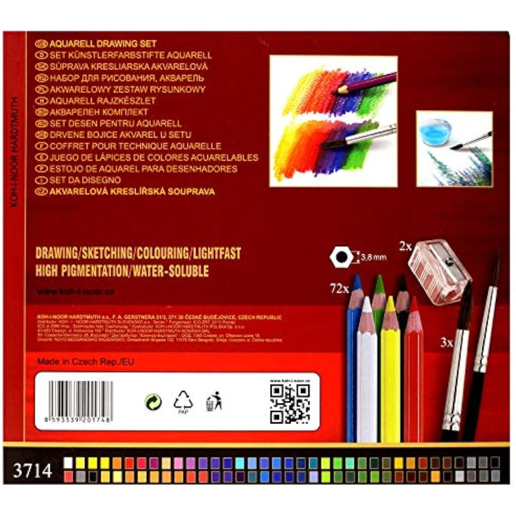 KOH-I-NOOR Aquarelle Coloured Pencils Set with Brushes - Pack of 72