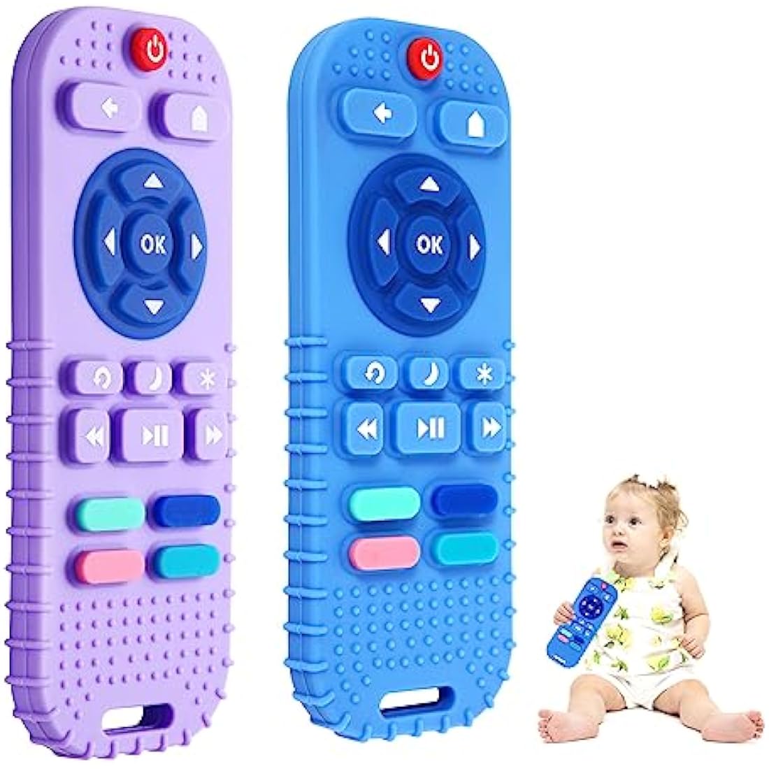 Hooku 2-Pack Silicone Remote Control Teethers | BPA-Free Baby Sensory Toys