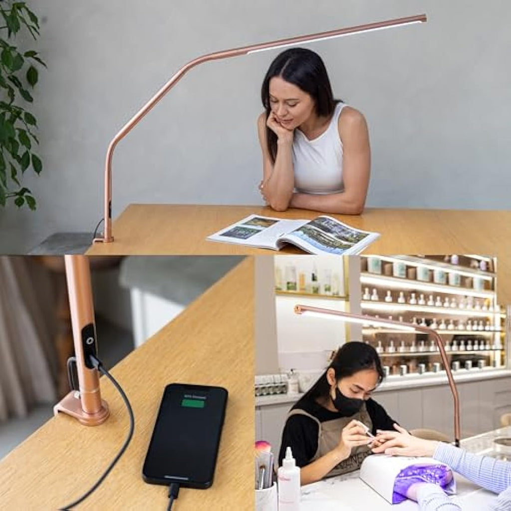 Daylight Slimline 4 LED Table Lamp – Rose Gold Task Light with USB-C