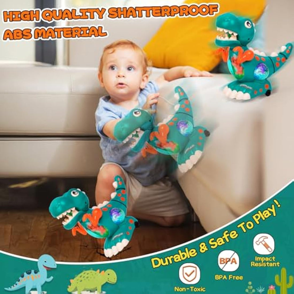 Jolof Store Musical Crawling Dinosaur Toy with LED Lights - Green
