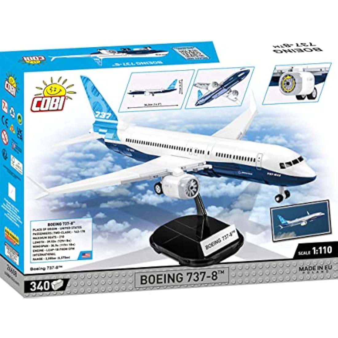 COBI Boeing 737-8 Model Aircraft Building Blocks Set – Black, 340 Pcs