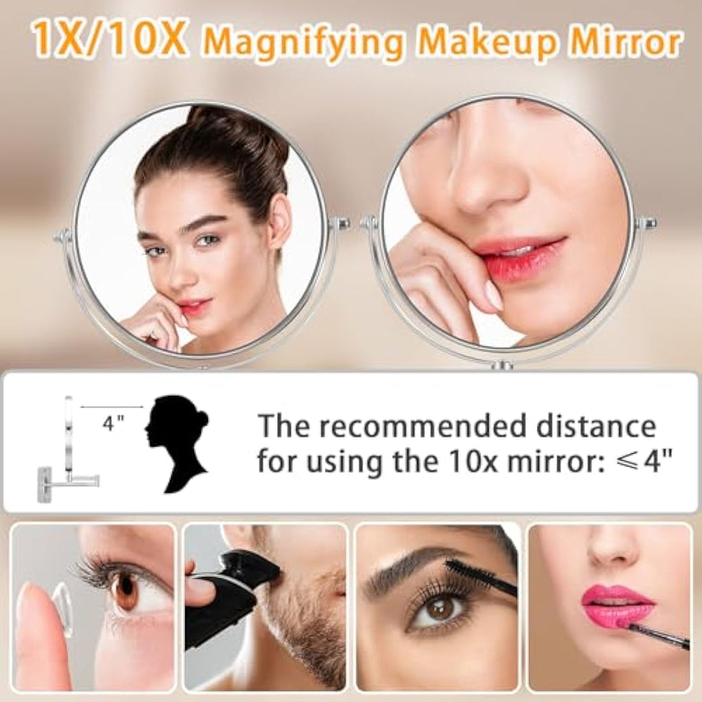 AusDaur 10X Magnifying Wall Mounted Makeup Mirror | 8" Swivel Chrome