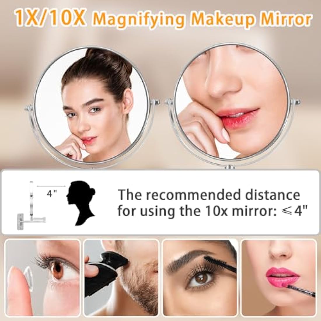 AusDaur 10X Magnifying Wall Mounted Makeup Mirror | 8" Swivel Chrome