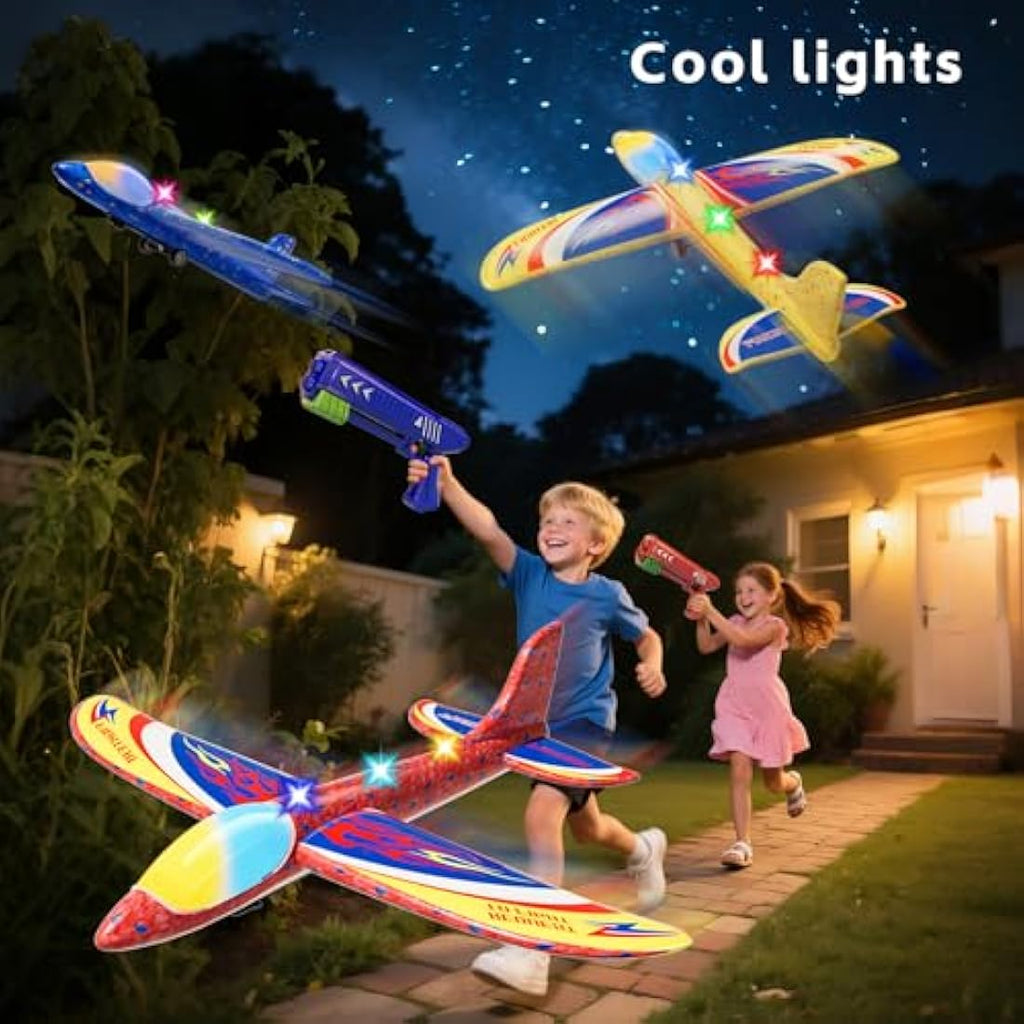 Doloowee 3-Pack LED Foam Glider Airplane Launcher Toys for Boys & Girls