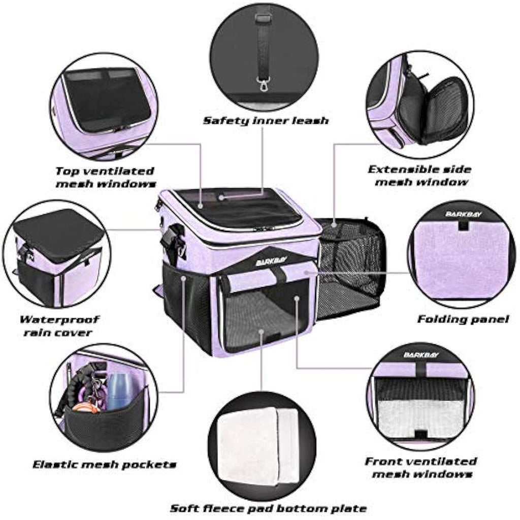 BARKBAY Dog Bike Basket Carrier – Foldable Pet Travel Bag, Purple