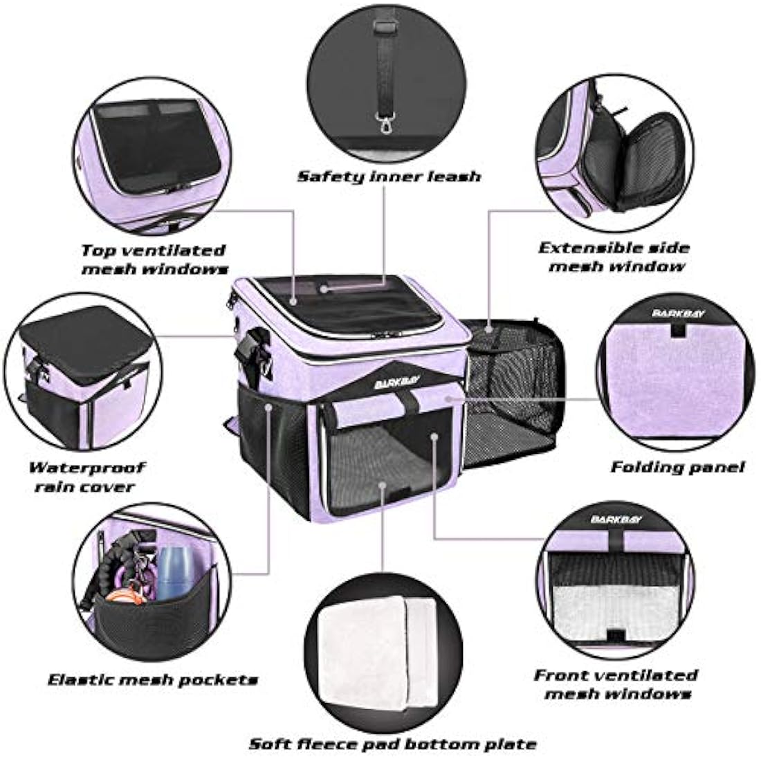 BARKBAY Dog Bike Basket Carrier – Foldable Pet Travel Bag, Purple