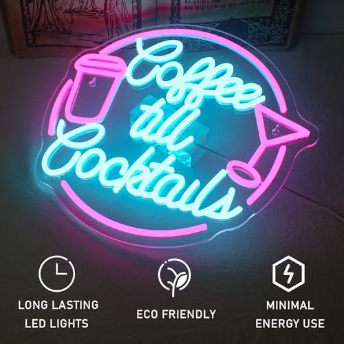Coffee & Cocktail Neon Sign | Blue & Pink LED Bar Wall Decor