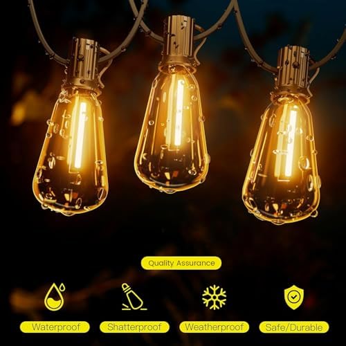 Torkase 60FT LED Garden String Lights | IP54 Waterproof ST38 Festoon Lights