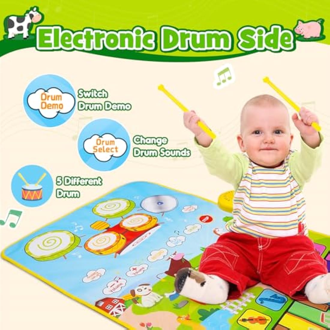 HappyGoLucky 3-in-1 Musical Piano Drum Mat - Interactive Toddler Toy