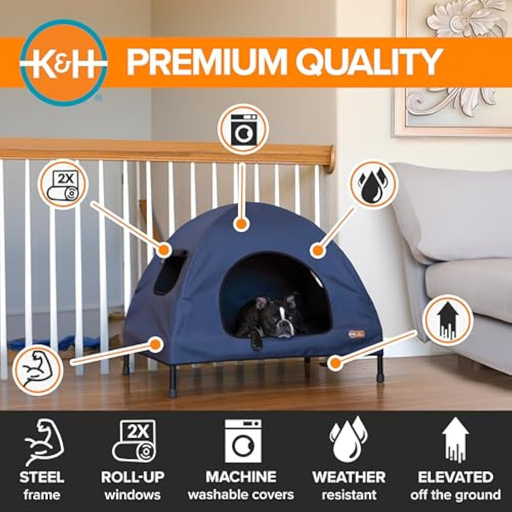 K&H Pet Products Elevated Dog Bed – Waterproof Cooling Mesh Cot, Blue