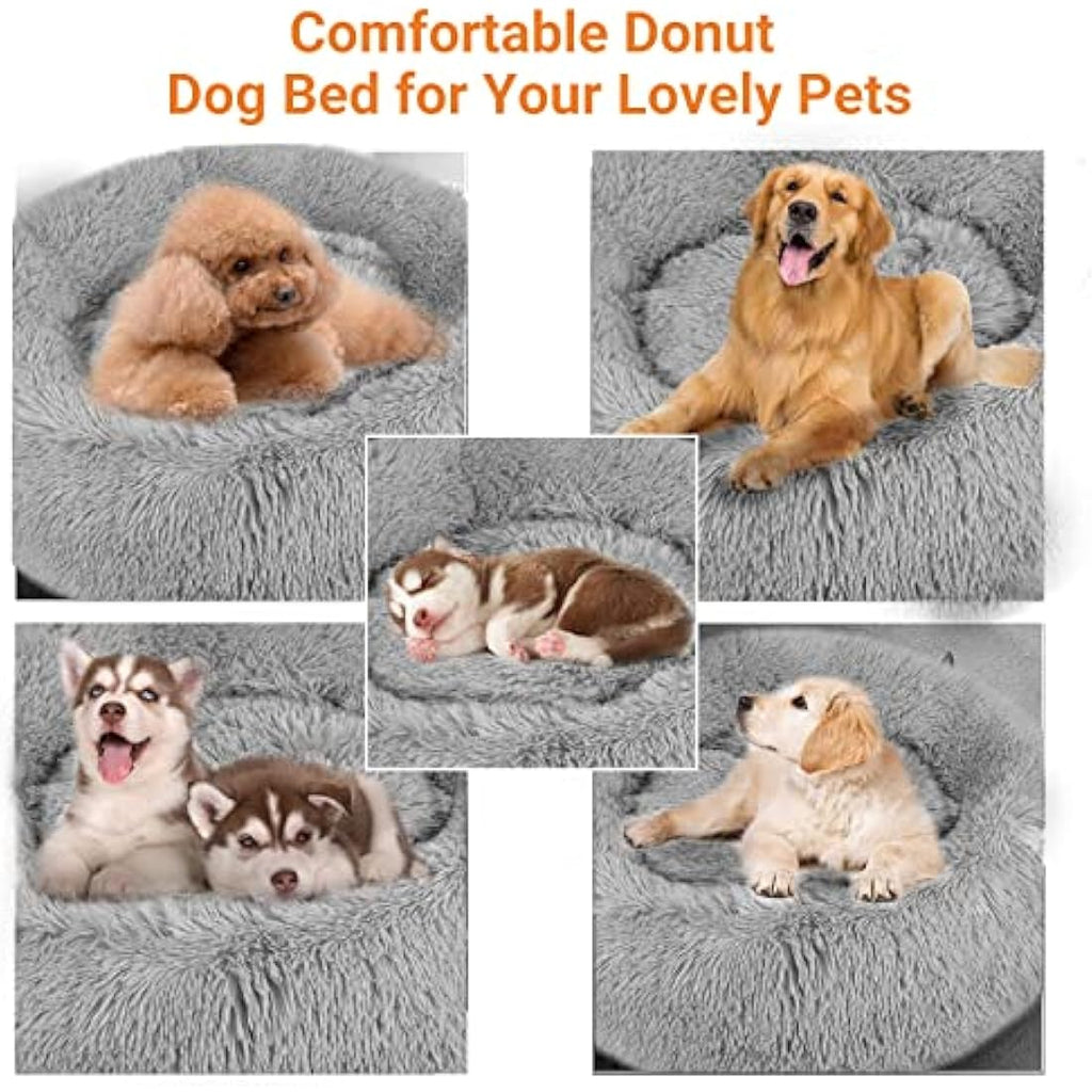 Calming Donut Dog Bed – 70cm Washable Plush Pet Cushion