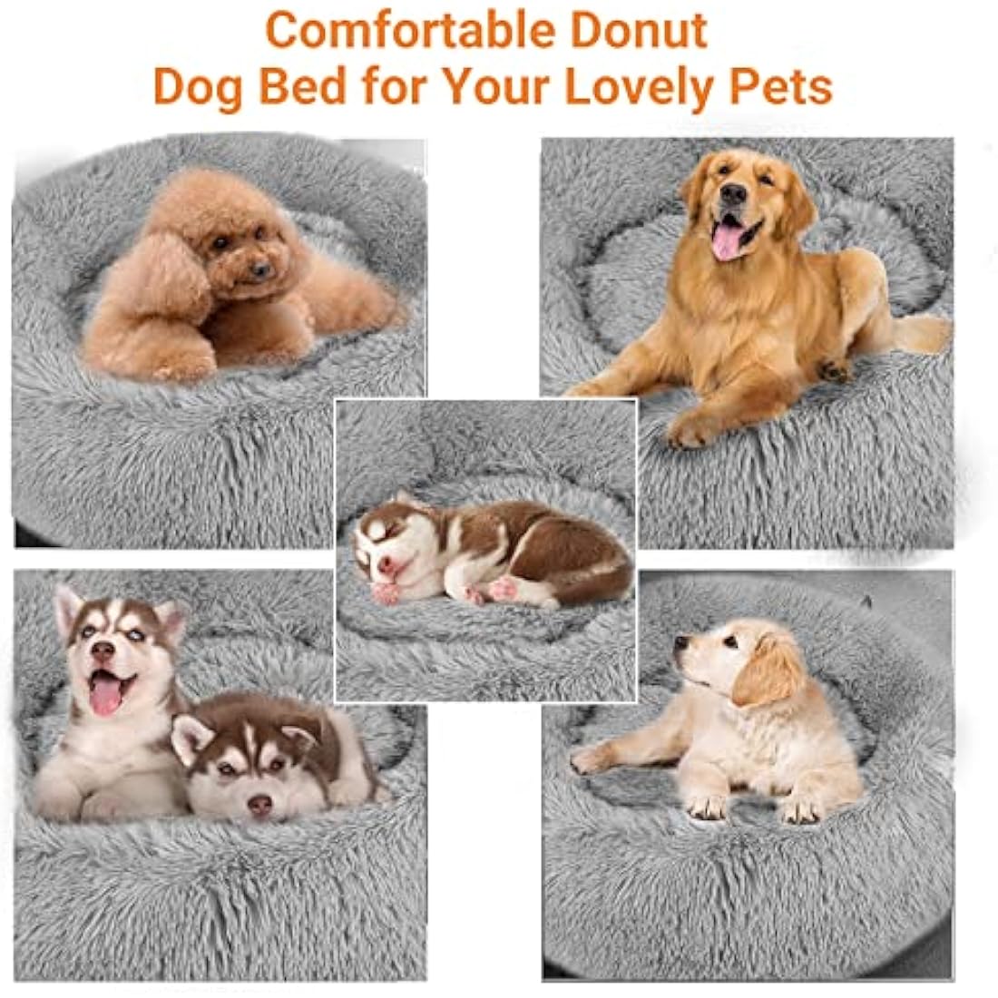 Calming Donut Dog Bed – 70cm Washable Plush Pet Cushion