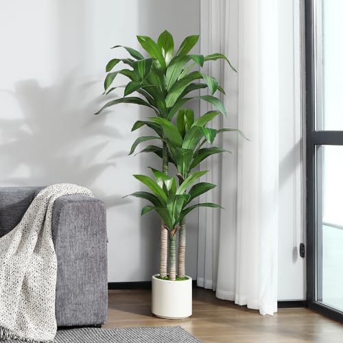Kazeila 150cm Artificial Dracaena Tree | Faux Dragon Plant with White Pot