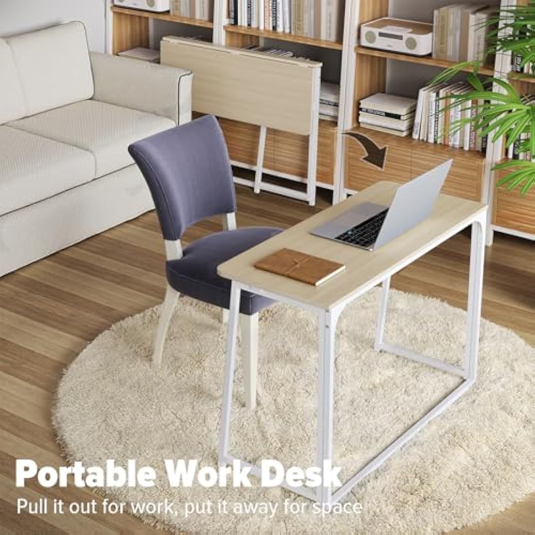WOHOMO Folding Desk – Small Space Saving Computer Table, Oak