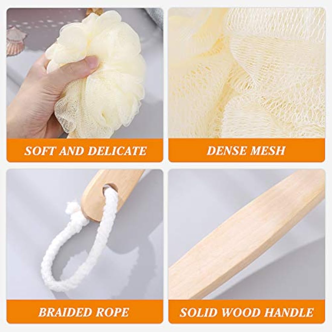 Healifty Back Scrubber – Long Handle Natural Loofah Shower Brush for Body