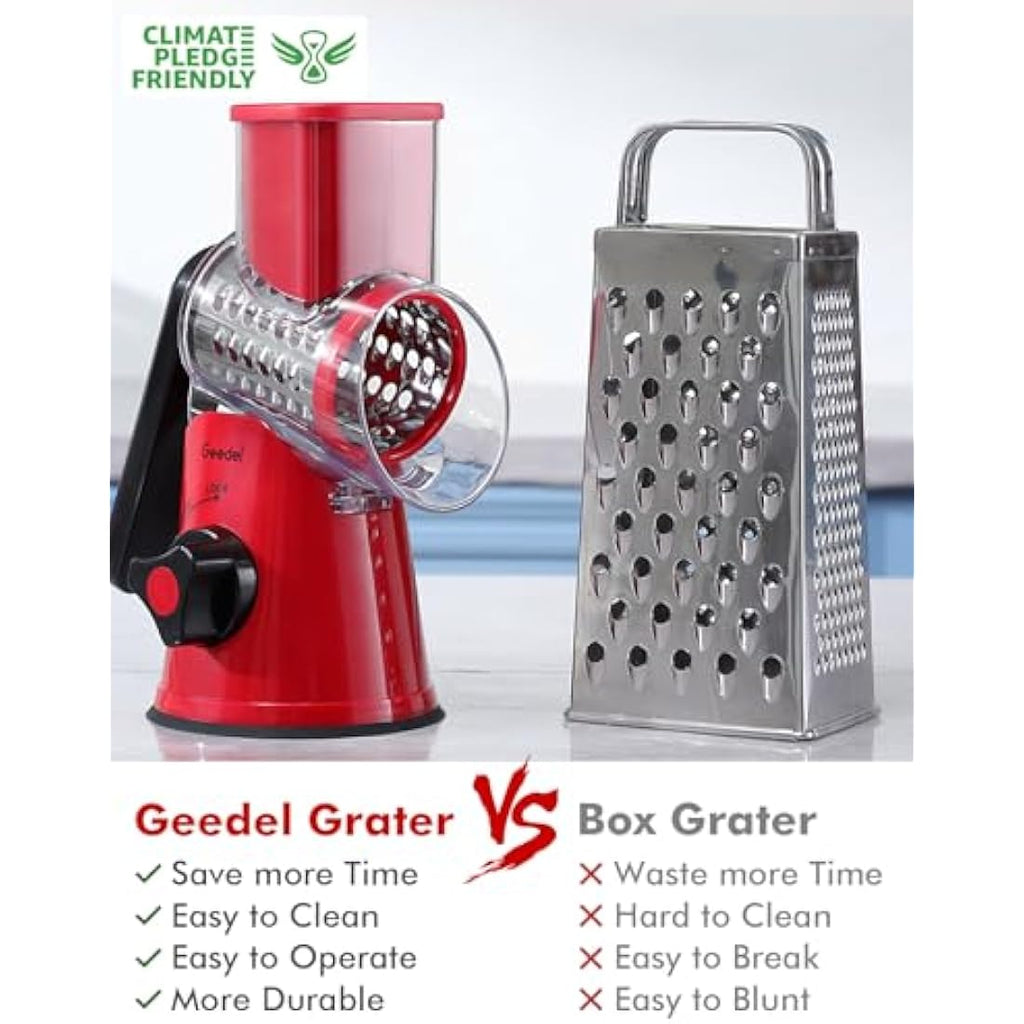 Rotary Cheese Grater | 3-Blade Manual Vegetable Slicer