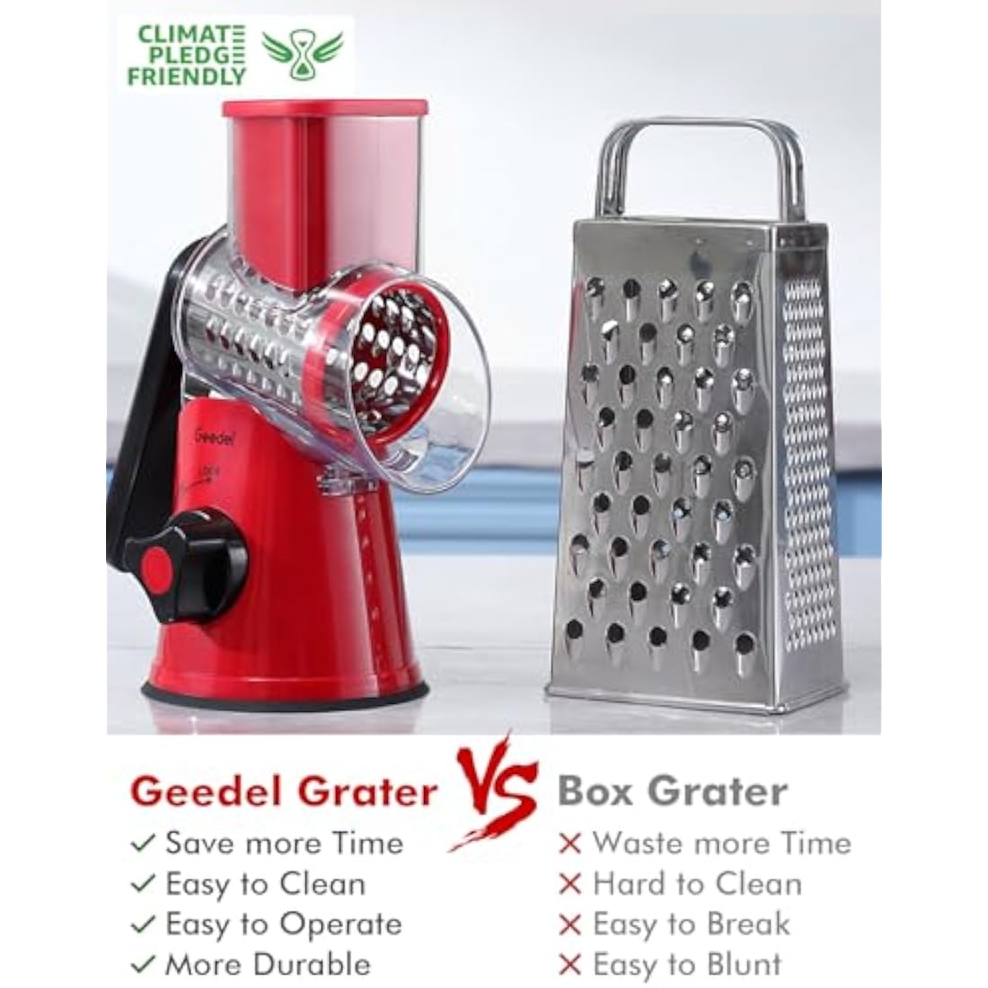 Rotary Cheese Grater | 3-Blade Manual Vegetable Slicer
