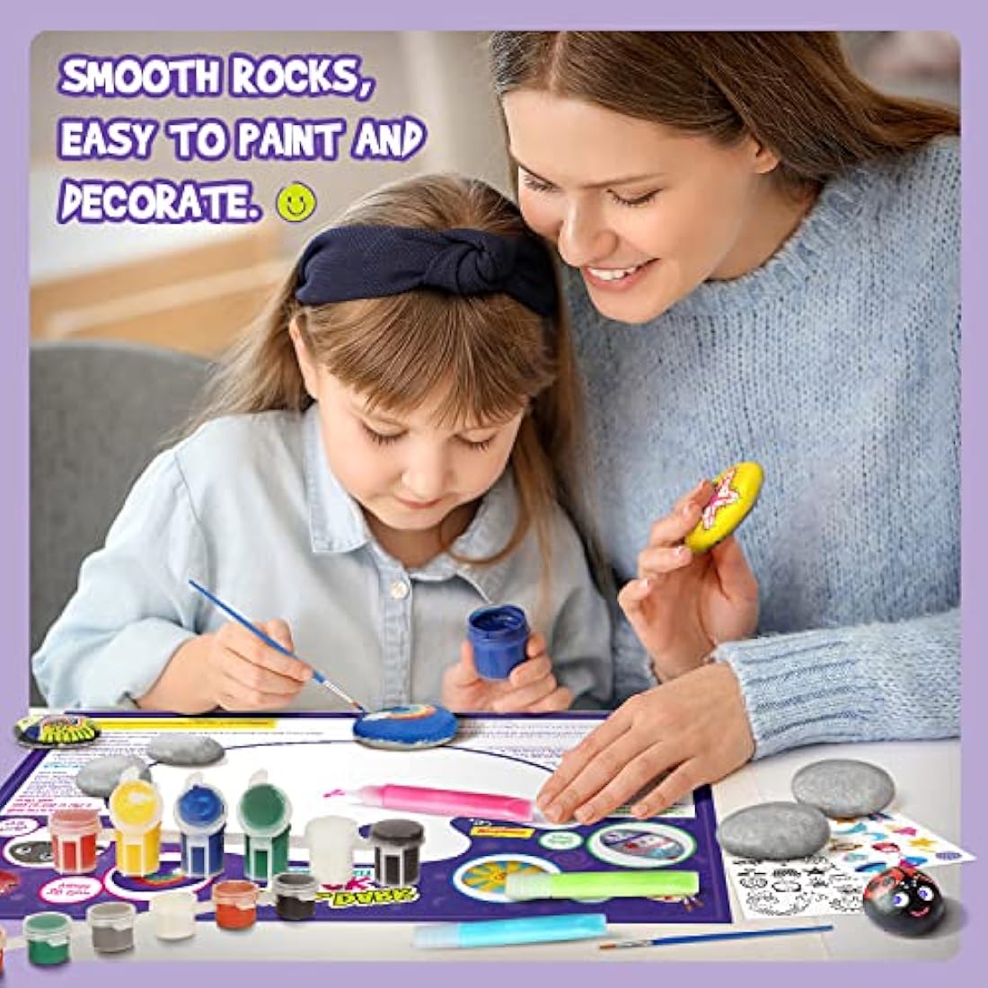 Jolof Store Rock Painting Kit – Glow in The Dark Arts and Crafts for Kids