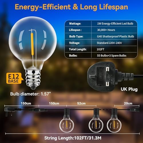 AVANLO 102FT LED Outdoor String Lights – Waterproof Festoon Garden Lights