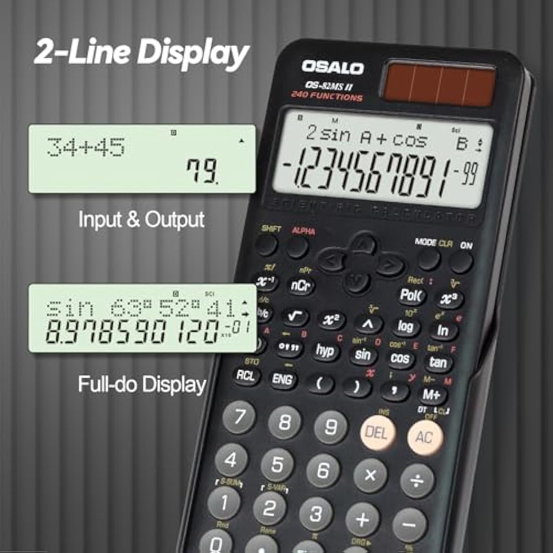 OSALO Scientific Calculator | 240 Functions 2-Line Display Solar Power