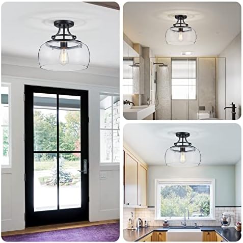 Wuzups Industrial Round Glass Chandelier – Black Farmhouse Ceiling Light