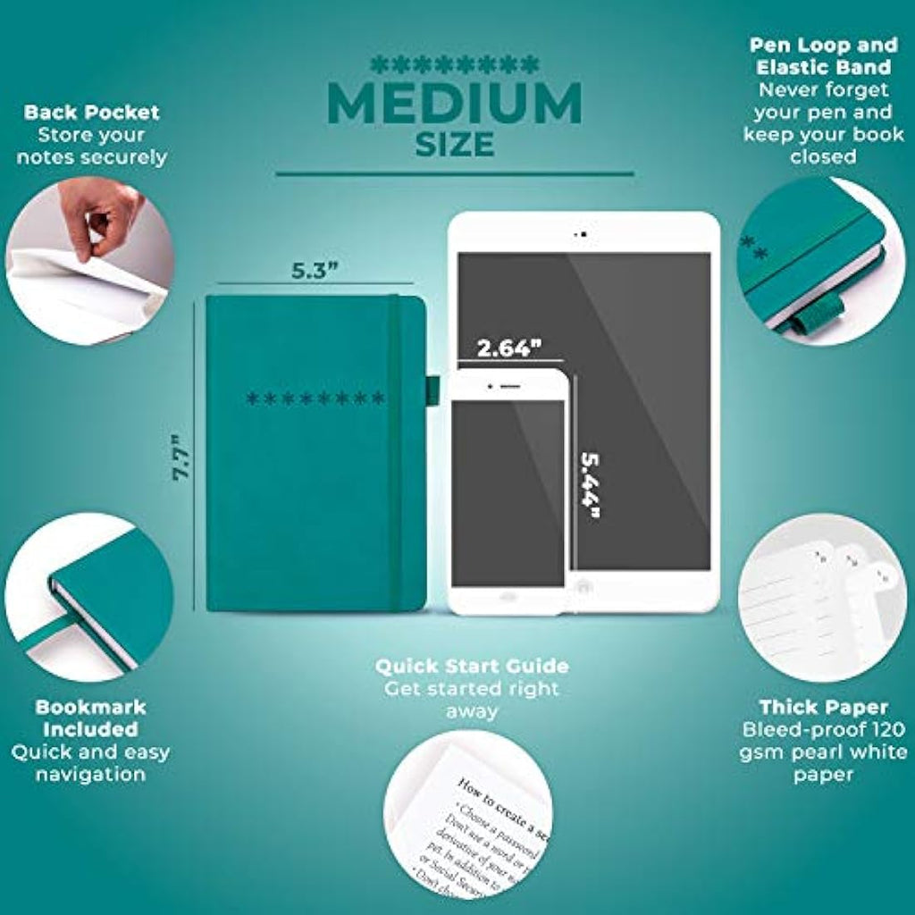 Password Book with Alphabetical Tabs - Turquoise, Medium