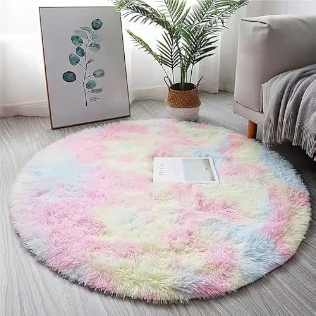 Round Rainbow Shaggy Rug – Colorful Kids Nursery Play Mat