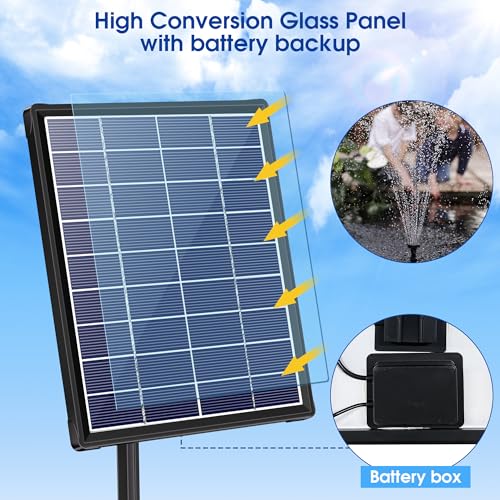 Biling 6W Solar Water Pump with 3000mAh Battery & 10 Nozzles for Pond