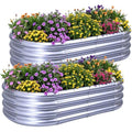 KINI MOX 2-Pack Galvanized Raised Garden Bed - 4x2x1ft Metal Planter Box