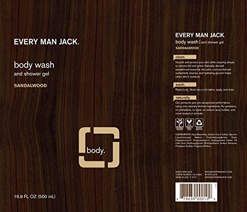 Every Man Jack Body Wash – Sandalwood Natural Men's Shower Gel, 500 ml