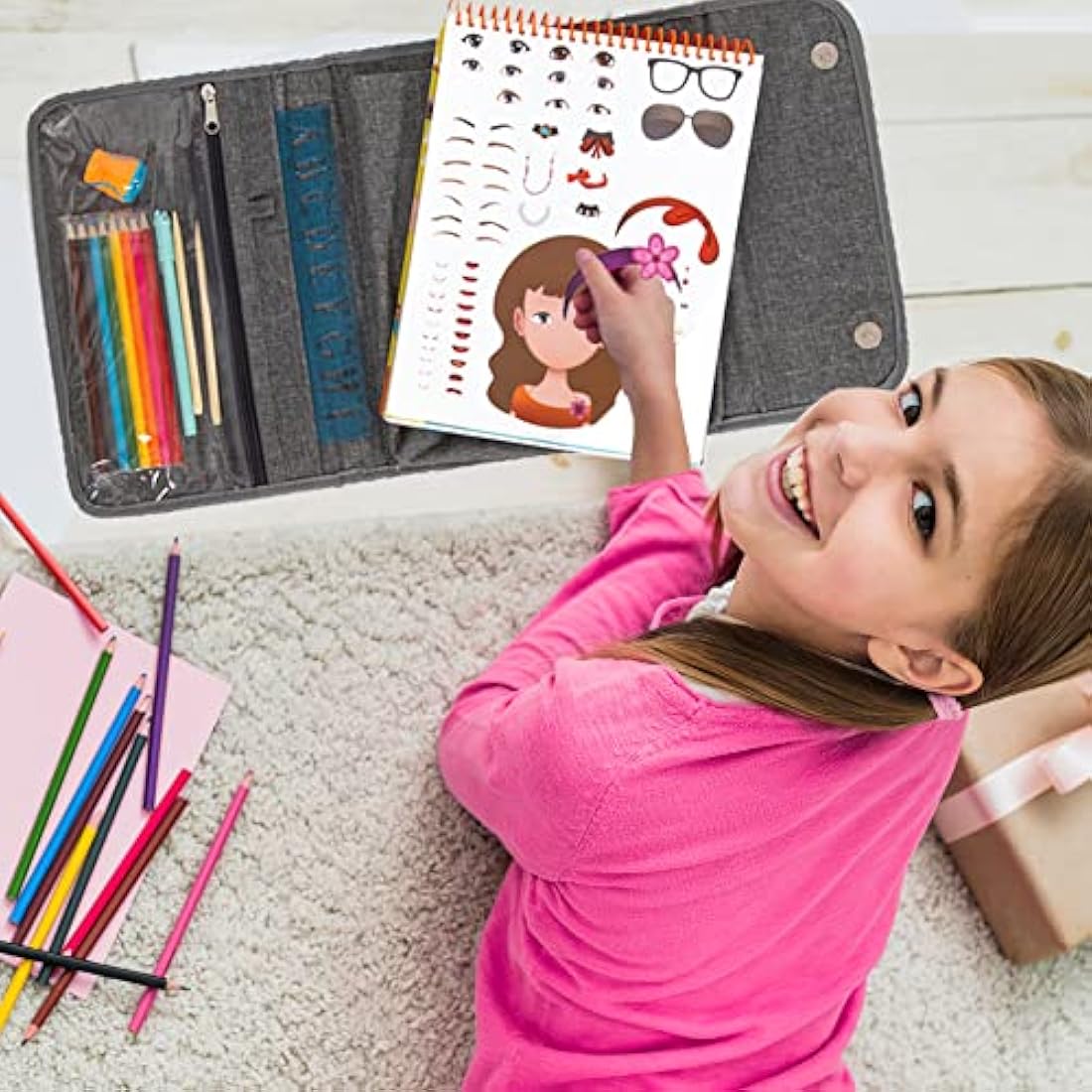 Art with Smile Kids Activity Kit – 60-Page Craft Case with Stickers