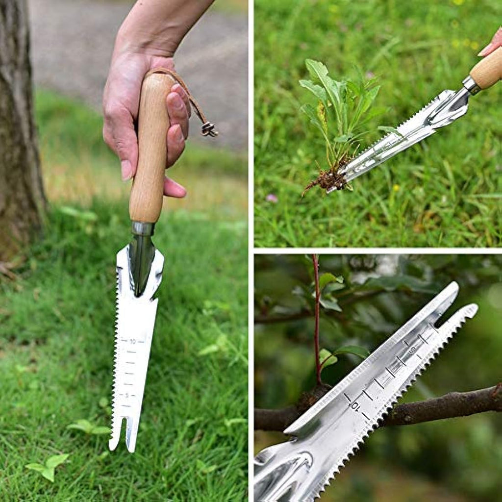Jolof Store Stainless Steel Garden Weeder with Wooden Handle and Scale