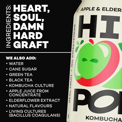 Hip Pop Apple & Elderflower Kombucha – Vegan Gut Health Drink, 24 x 330ml