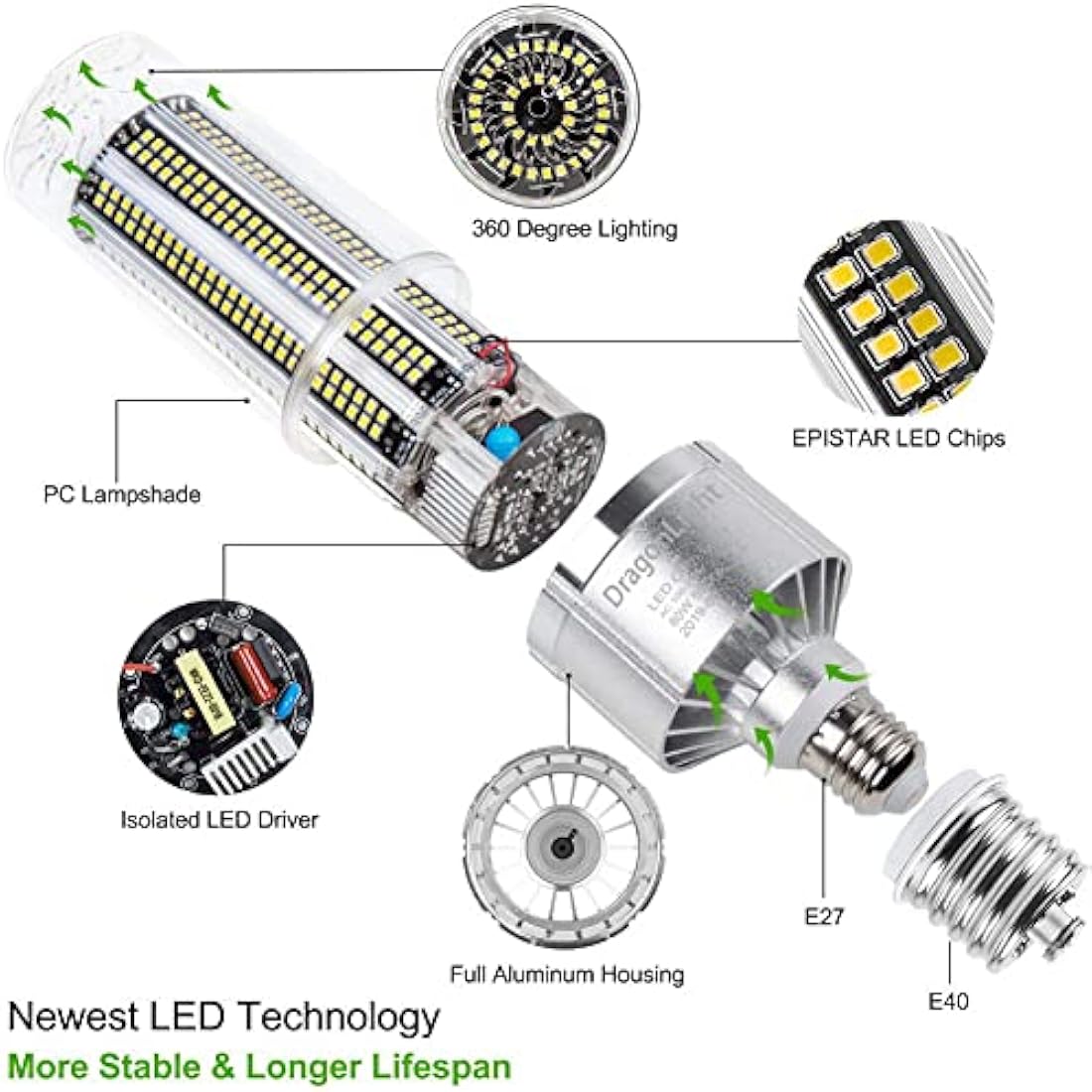100W LED Corn Light Bulb – 5000K 12000LM E27/E40 Base