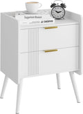 Huhote Wooden Bedside Table with 2 Drawers | White Storage Nightstand