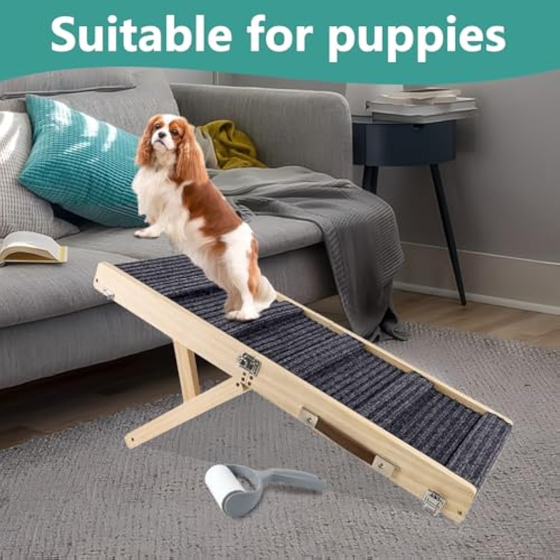 Umtiti Adjustable Wooden Pet Ramp – Foldable Non-Slip Dog Ramp for Beds
