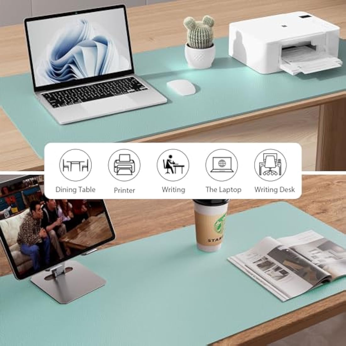 Jolof Store PU Leather Desk Pad – Non-Slip Waterproof Office Mat, Light Blue