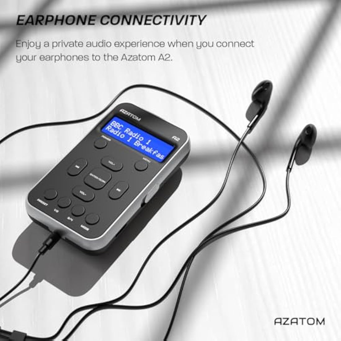 Azatom A2 Portable DAB/DAB+ & FM Digital Radio with Sports Earphones - Silver