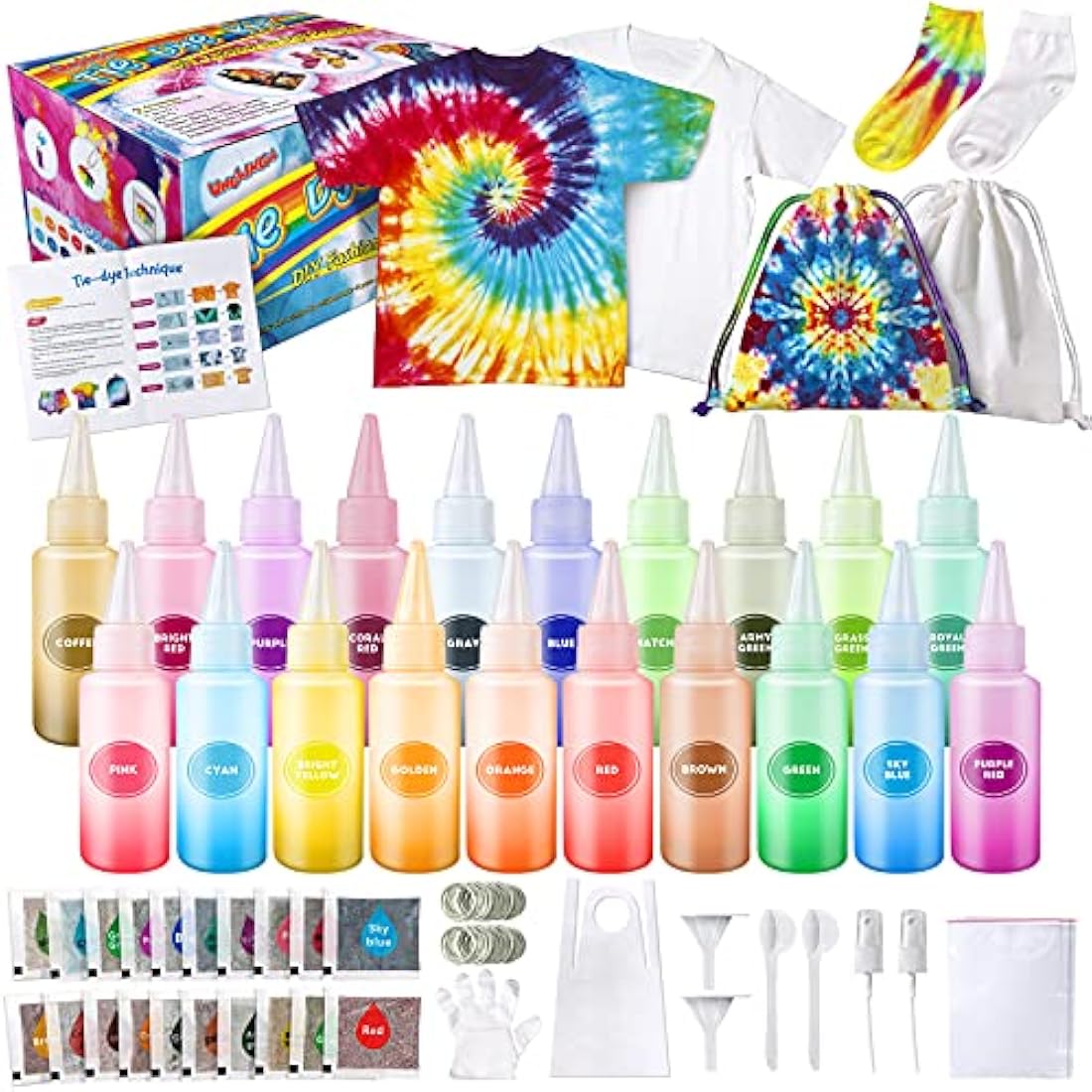 20 Colors Tie Dye Kit for Kids & Adults with T-Shirt